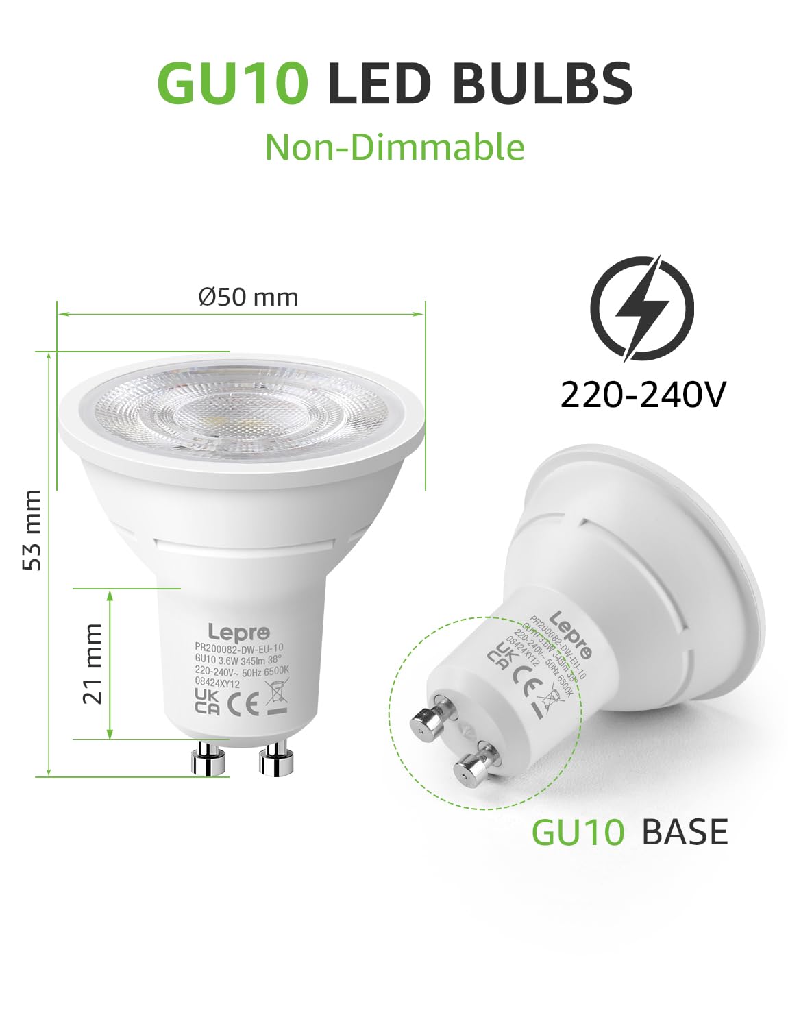 Lepro GU10 LED Spotlight Bulbs 3.6W, Cool White 6500K, 345lm, 50W Halogen Spot Light Bulbs Equivalent - Image 4