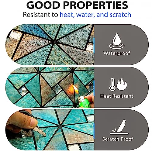 Homeymosaic Backsplash Metal Tile Peel And Stick On Kitchen Bathroom Fireplace Laundry Windmill Glass In Brushed Greenblue,1-Sheet #TOP2