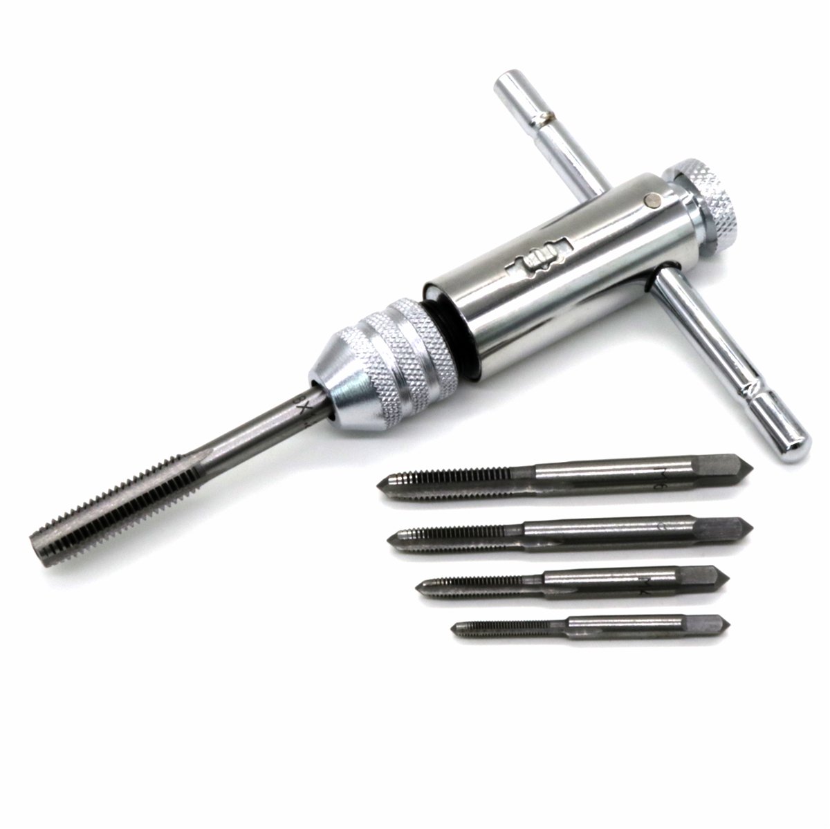 Juego De Machos De Roscar M3 A M8 Con Llave En T De Carraca - 5 Piezas De Acero Cromado - Para Metal Y Plástico