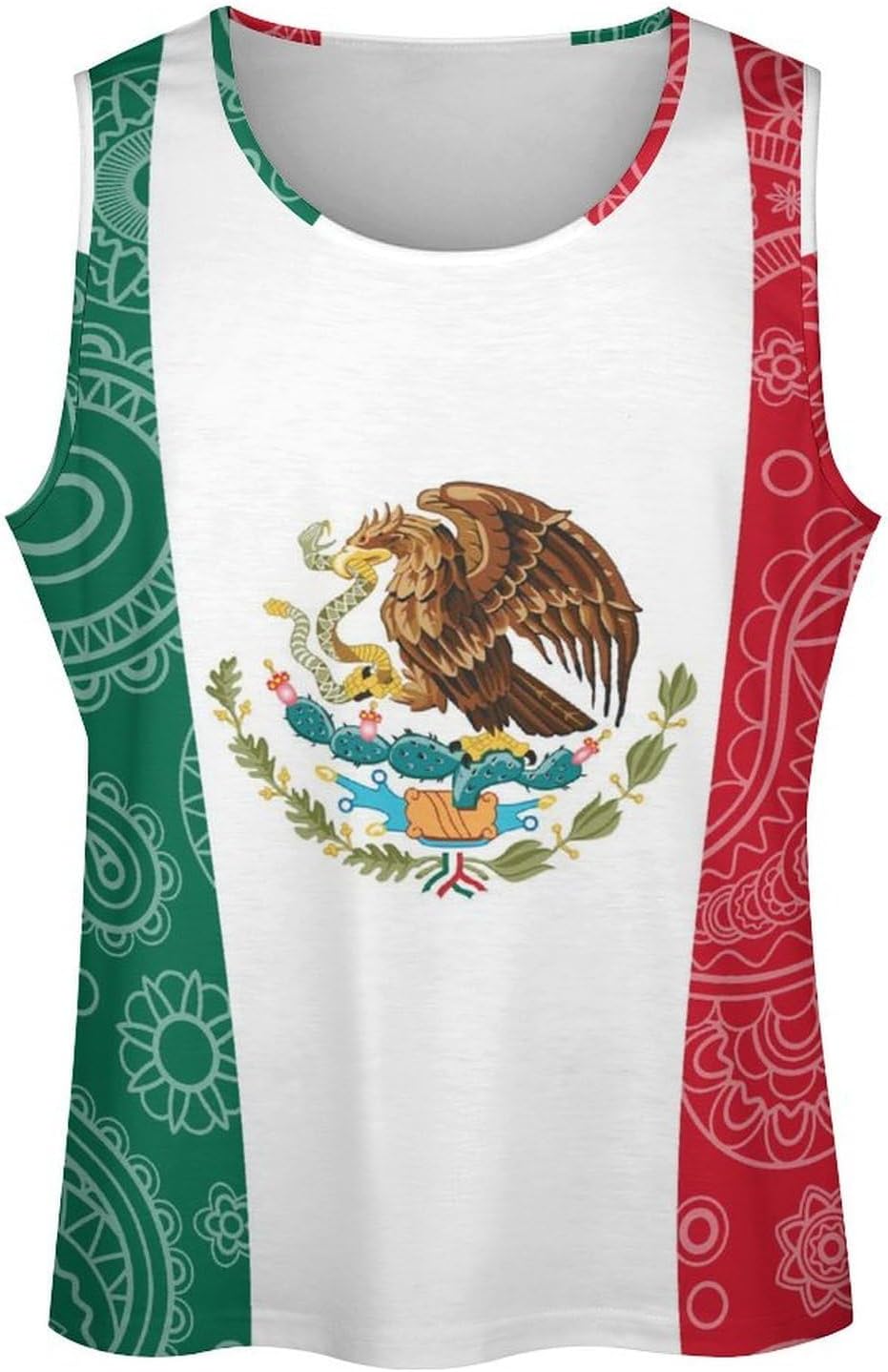 Mexican Paisley Flag Men's Tank Tops Sleeveless Muscle Shirts for Men Lightweight Vest Crew Neck T-Shirts
