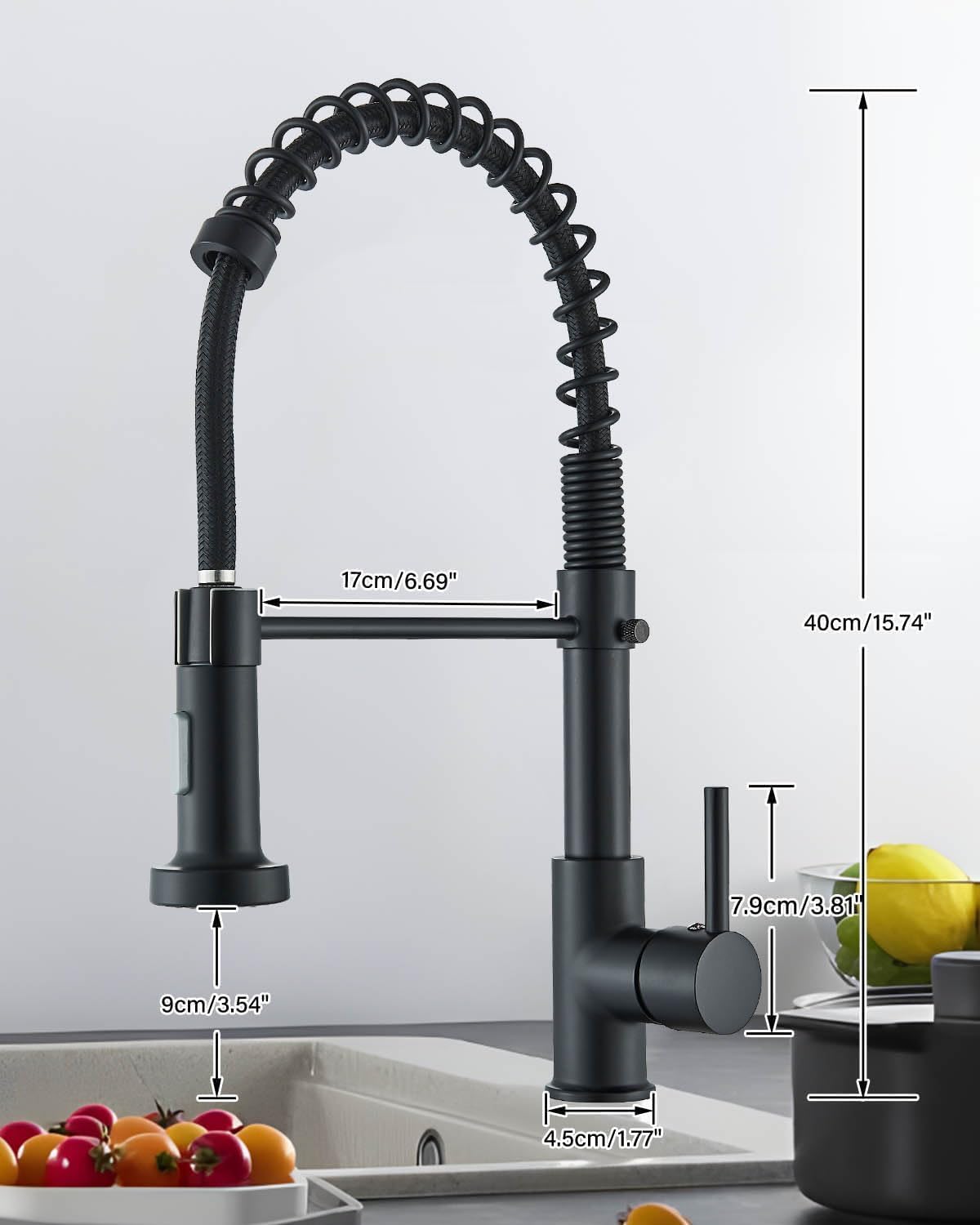 Grifo de cocina negro con pulverizador dual giratorio 360°, grifo de cocina con grifo de ducha retráctil