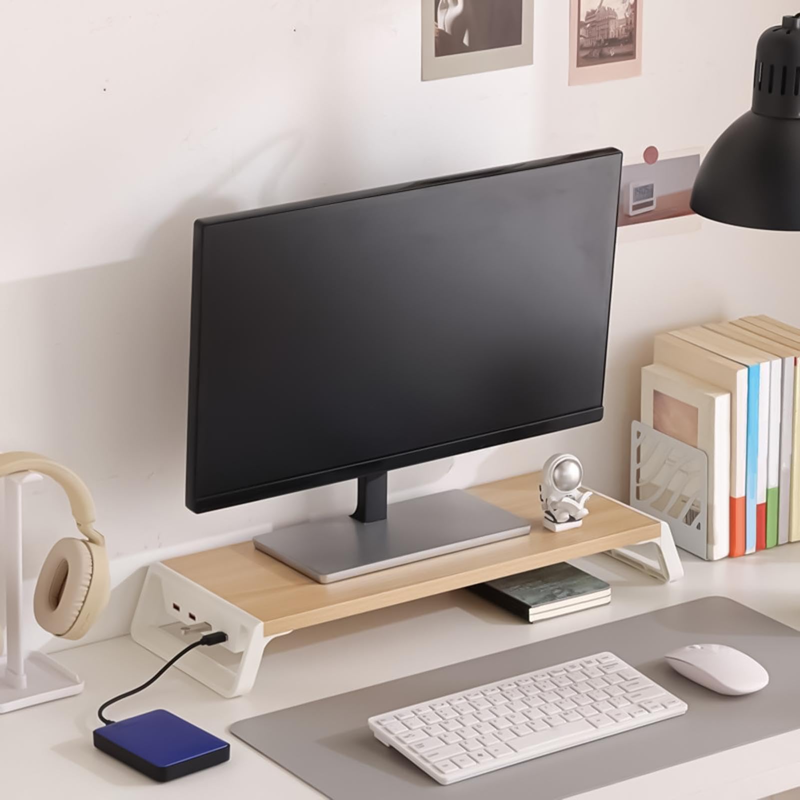Supporto Rialzato per Monitor Scaffale Organizer da Scrivania da Ufficio | Ripiano in Legno per Supporto Monitor Ufficio, Scuola, Appartamento, Dormitorio Universitario, Studio, Internet Cafè