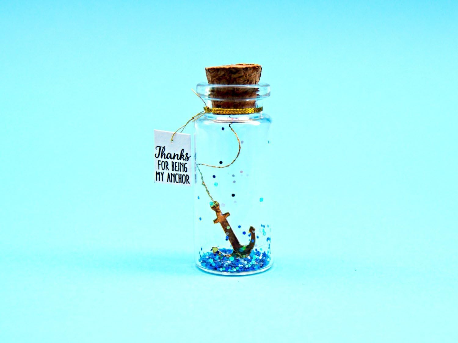 Thanks for being my anchor. Friendship card. Tiny message in a bottle. Miniatures. Personalised Gift. Funny Card. Special greeting card.