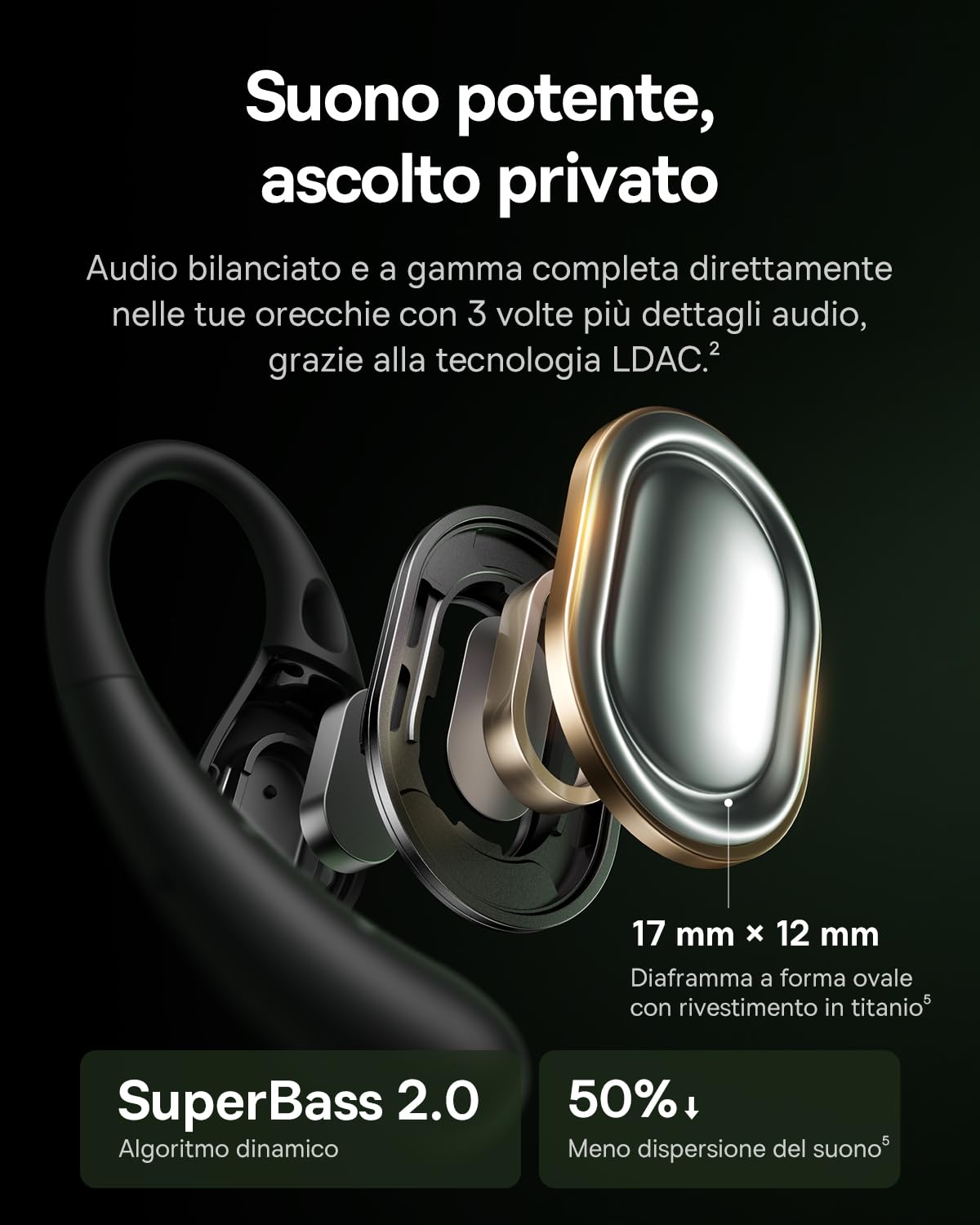 Baseus Eli Sport2 Open Ear Cuffie, Cuffie Sportive Open Ear con Curva di Comfort a S, 45H di Autonomia, SuperBass 2.0, IPX7, Bluetooth 6.0, Chiamate Chiare con 4 Microfoni AI