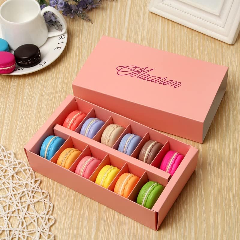 10/20Pc White Macaron Box with Pink White Black and Green Dessert Macaron Boxes Favors and Gifts Packaging Boxes for 12 Macarons (H,10pcs)