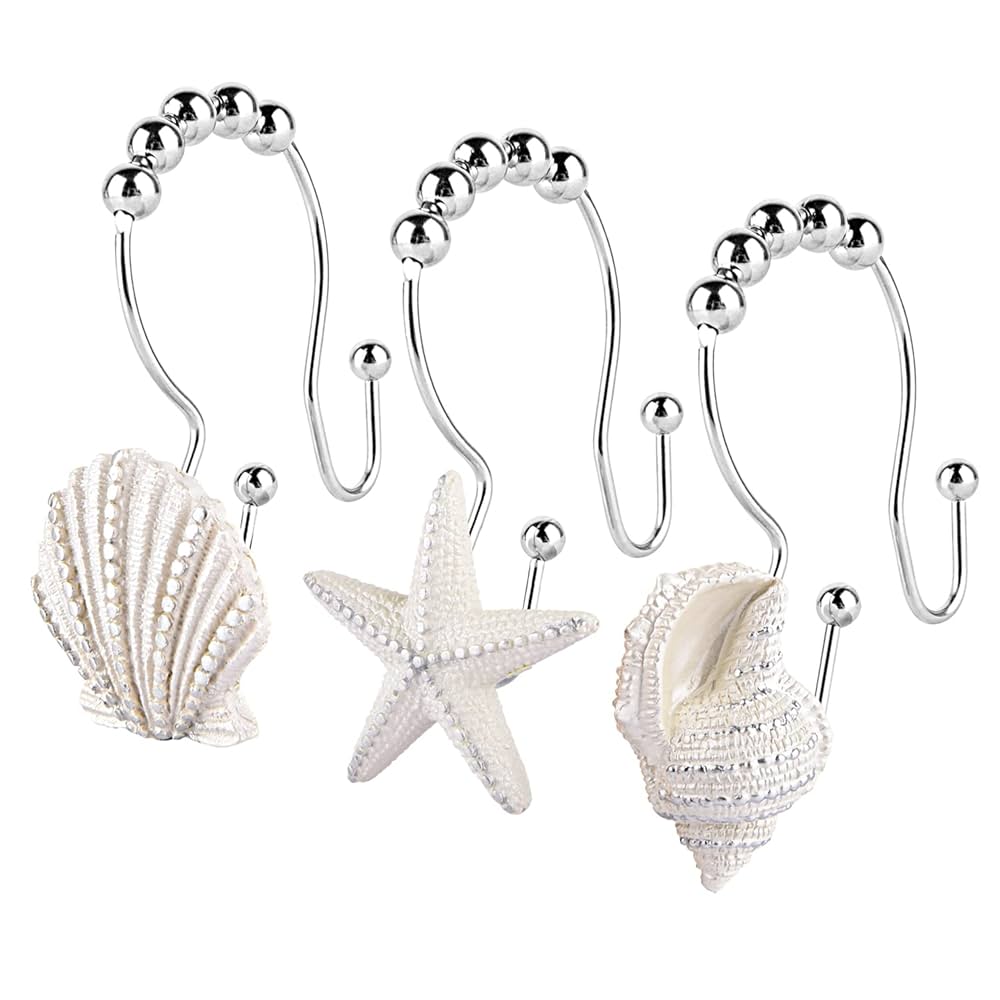 Decorative Star Fish Chrome Shower Curtain Hooks - Upgrade Your Bathroom Style A