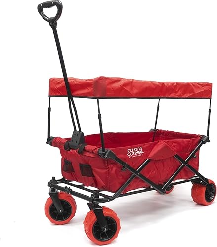 Carrito plegable creativo al aire libre para carga Todo terreno Toldo extraíble incluido Playa, parque, jardín, deportes y camping, rojo