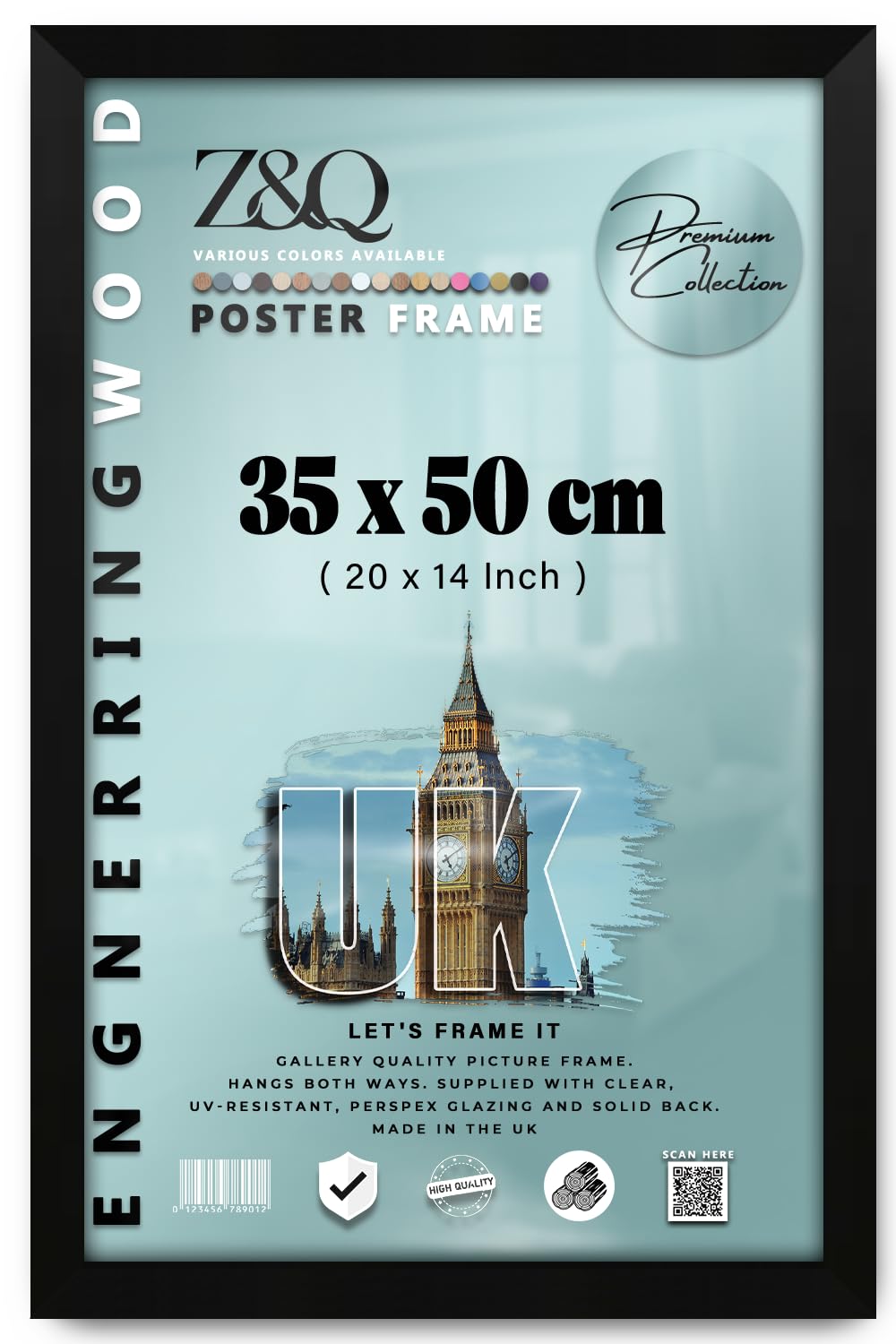Z&Q - Flat Durable MDF Wood (35 x 50 CM) Poster Frame | Stylish Wall Décor 20 x 14 Inch for Home Décor, Art, and Wall Gallery [ Matt Black ]