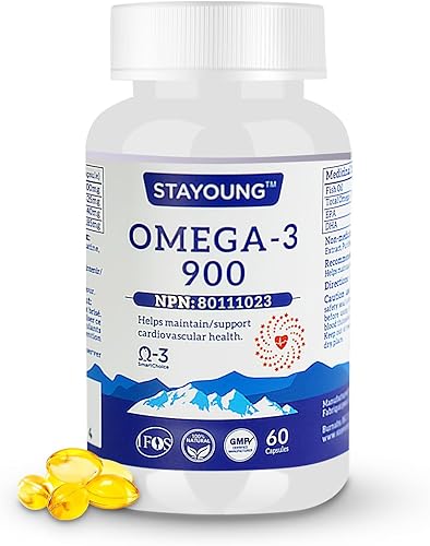 Omega 3 900 60 mini cápsulas fáciles de tragar 1000 mg de Omega-3 total con EPA y DHA, aceites de pescado de mar profundo que apoyan huesos y