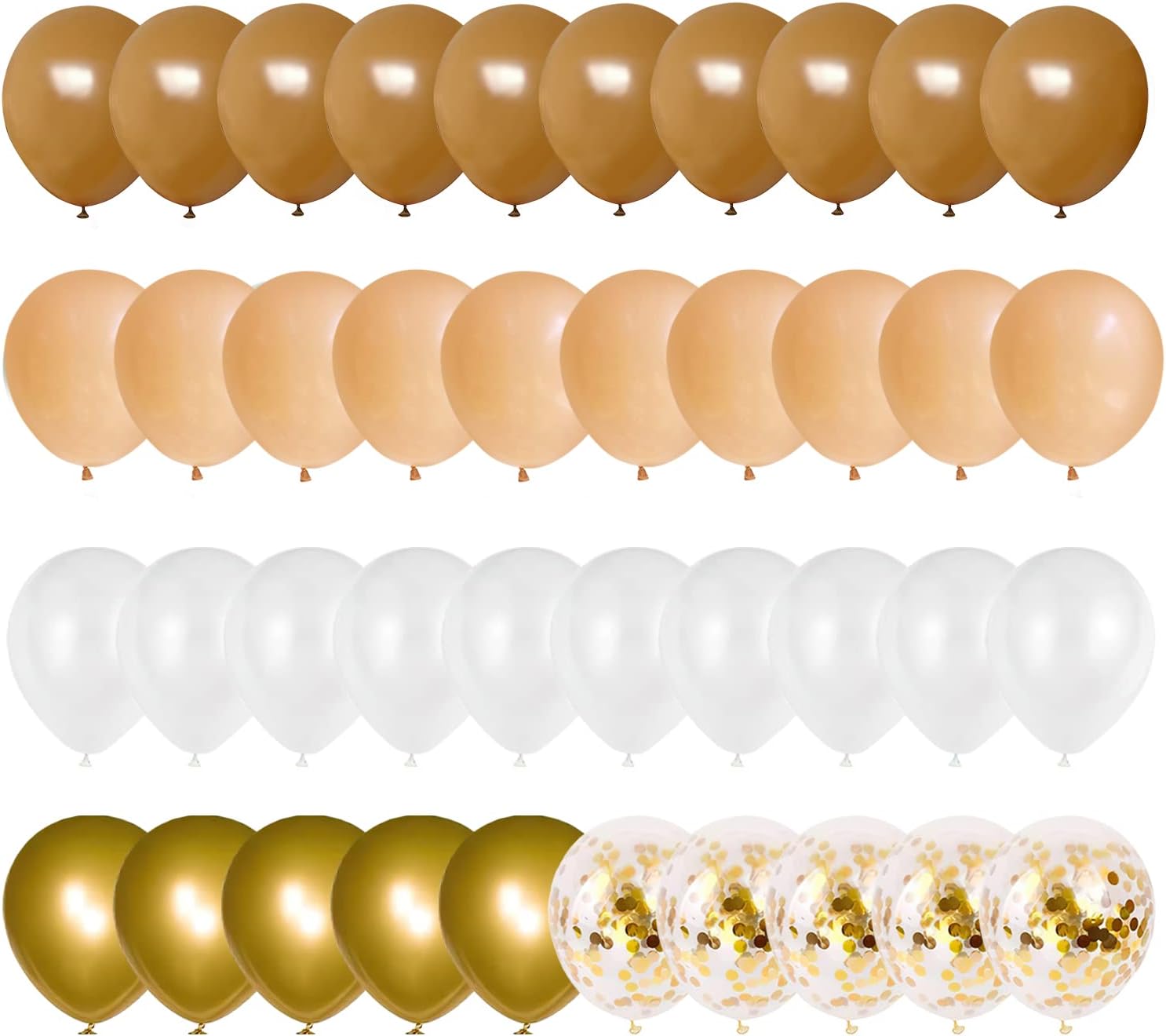 Brown and Gold Confetti Party Balloons, 12inch 50pcs Brown Blush Gold White Latex Balloons for Baby Shower Wedding Jungle Safari Birthday Party Decorations