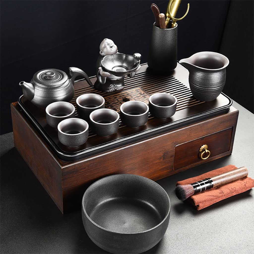 DFGHNBVC Chinese Gongfu Tea Tray Table Box With Water Storage,Storage Box, For Kungfu Kung Fu Tea Set,Tea Serving Tray,Double Layer Design,A