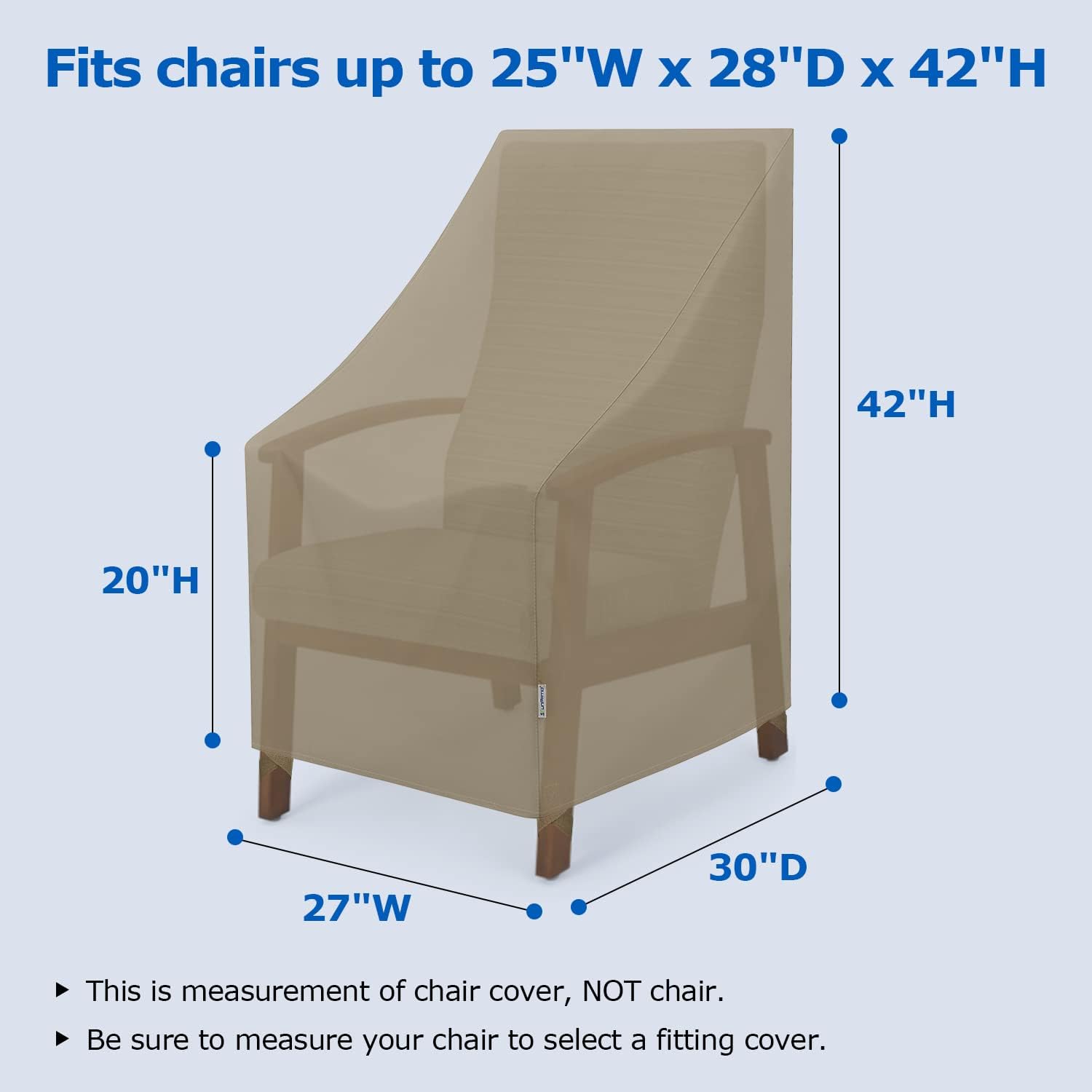SunPatio Outdoor High Back Chair Covers, Heavy Duty Waterproof Stackable Patio Furniture Covers, All Weather Protection, 2 Pack -27" W x 30" D x 42" H, Taupe