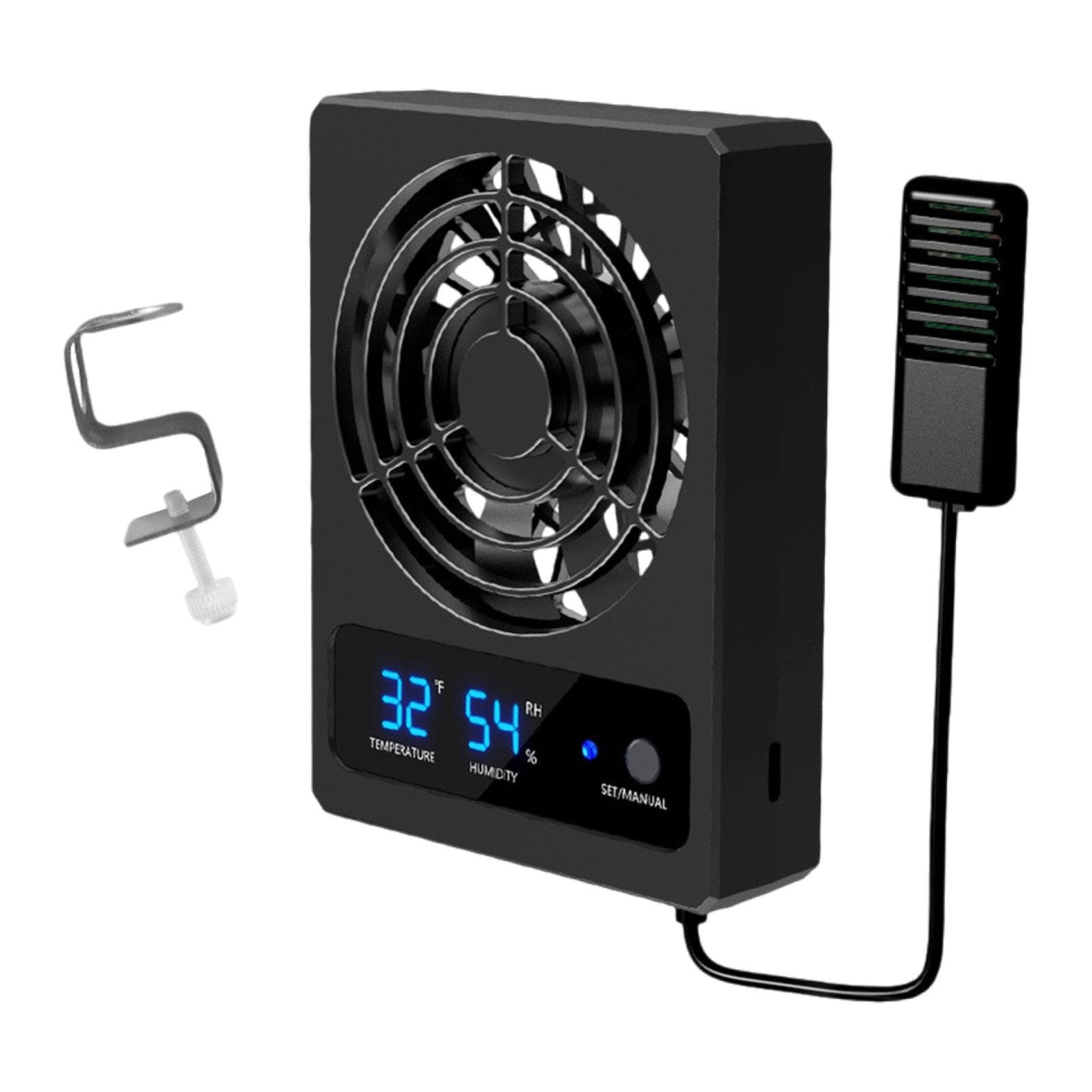 Ventilatore Silenzioso per Rettili con Morsetto di Montaggio, Termometro Digitale per Rettili E Terrari per Ambienti Umidi, Fahrenheit