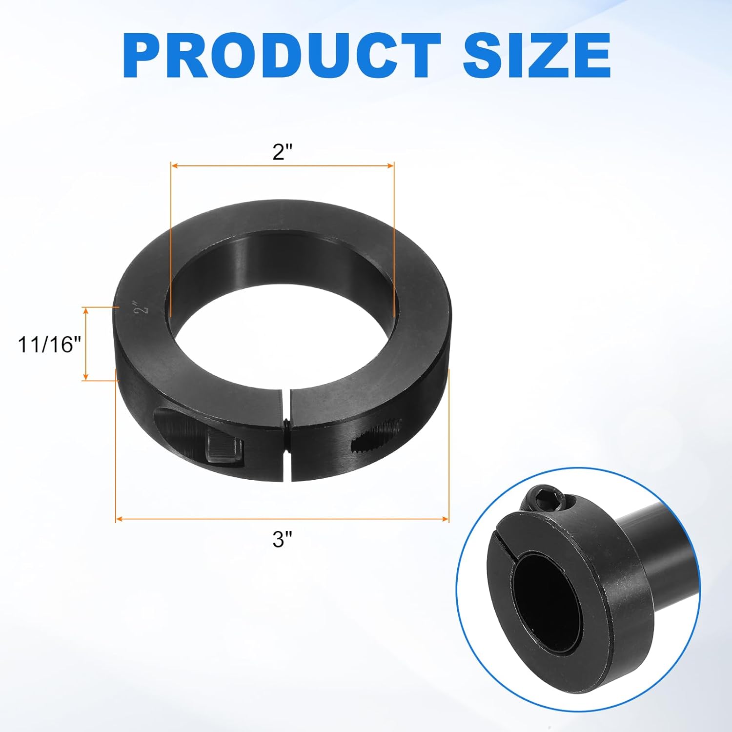 uxcell 2Pcs Single Split Shaft Collar, 2" Bore One Piece Clamping Collar 3" OD 11/16" Thickness Black Oxide Lock Collar Clamp with Set Screws (1045 Steel)
