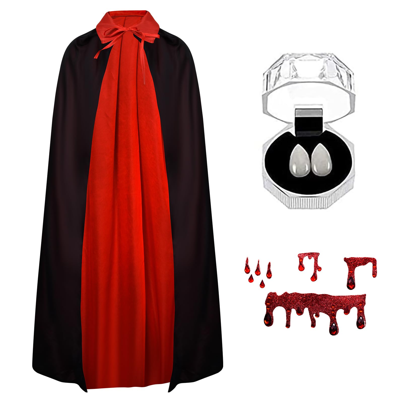 Cape Vampire Réversible Halloween - Noir Et Rouge, Capuche, 30 Tatouages Temporaires - Costume Enfant Adulte (120 Cm) Cape Avec Capuche Halloween Cape Vampire Réversible Halloween - Noir Et Rouge, Capuche, 30 Tatouages Temporaires - Costume Enfant Adulte (120 Cm) Cape Avec Capuche Halloween