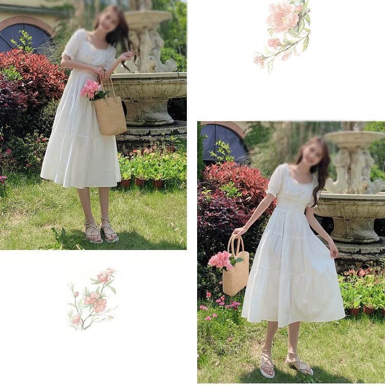 Amazon.co.jp: SHYPYG ドレス レディース 無地 Aライン パフスリーブ