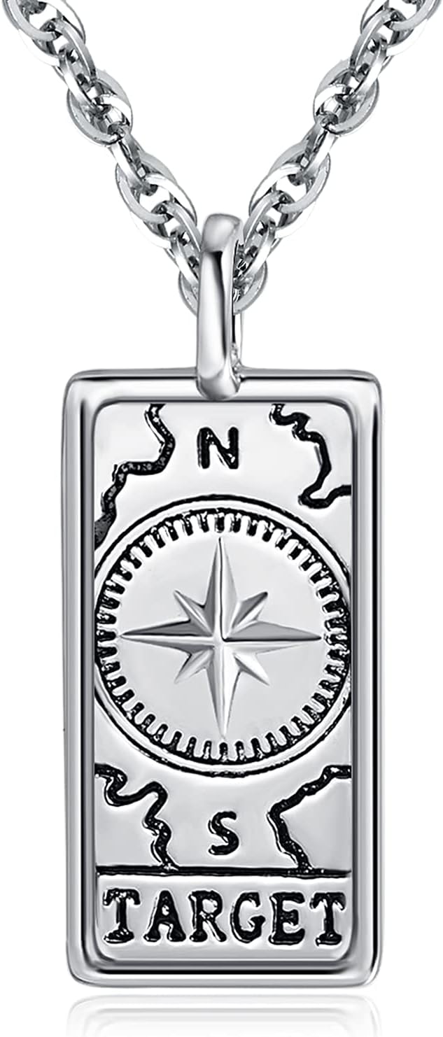 TANGPOET Tarot Card Necklace for Women Men 925 Sterling Silver Tarot Dogtag Pendants Amulet Jewelry Good Luck Birthday Christmas Gifts for Her