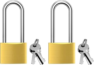 ORIA Brass Padlock with Keys, Waterproof Long Shackle Lock, Outdoor Gate Solid Brass Lock for School, Toolbox, Outdoor Fence, Hasp Cabinet and Storage, 2 Pack