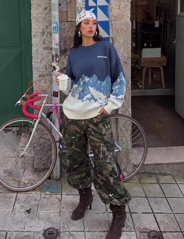 Image of Vamtac Mens Oversized Sweater Vintage Graphic Pullover Crewneck Knit Jumper Y2K Unisex Streetwear 2026 Fall Tops