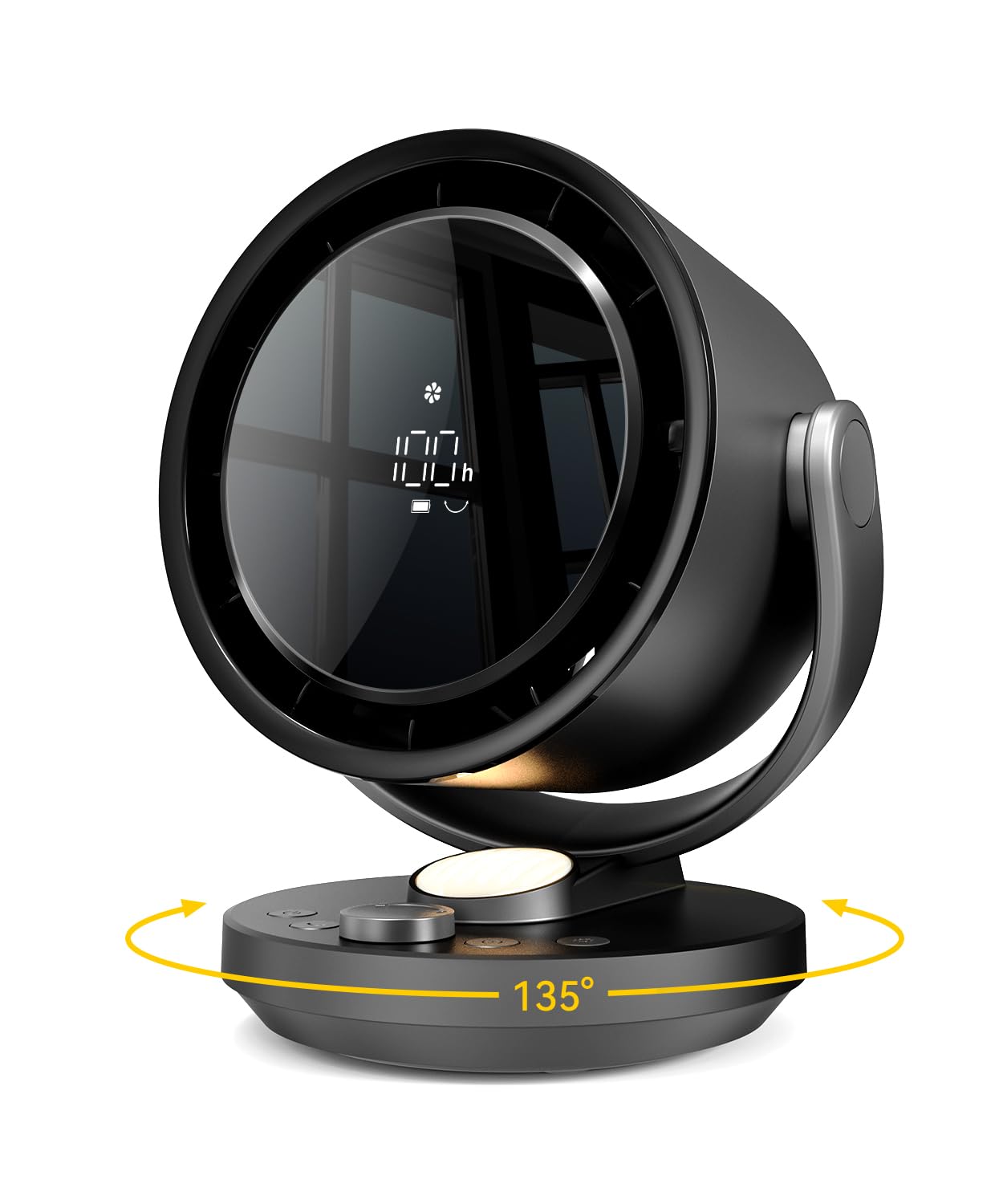 let'me Desk Fan, 100-Speed Table Fan with Digital Display, USB Rechargeable Portable Fan with Warm Night Light, 135°Auto Oscillating Fan and 12H Timer, Small Quiet Desk Fan for Bedroom, Home, Office