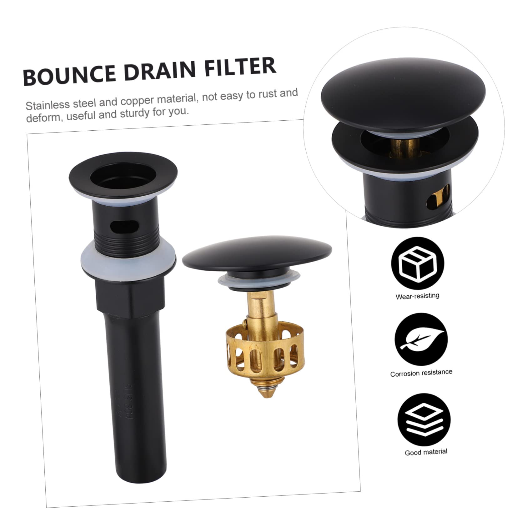 Bouchon de Vidage Rebondissant pour Lavabo Noir en Acier Inoxydable