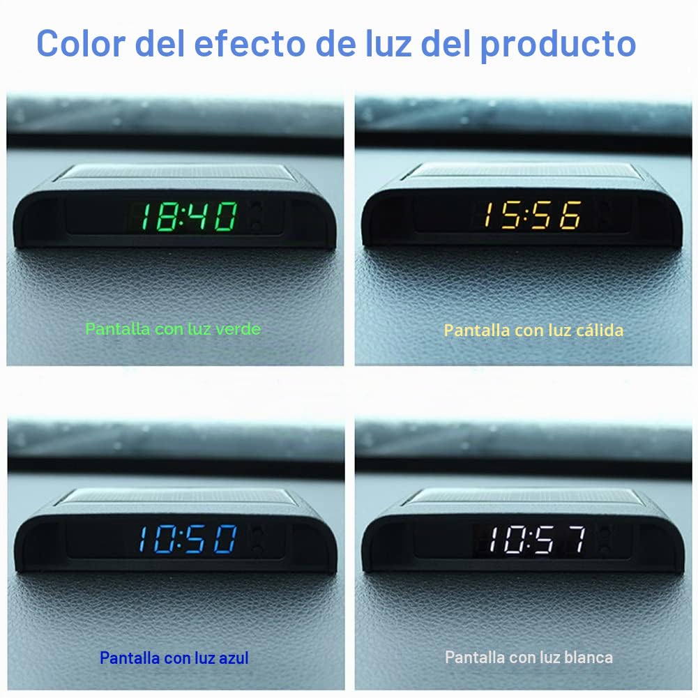 Reloj LCD con energía solar, reloj digital multifuncional para coche con hora, fecha, semana, temperatura (luz cálida)