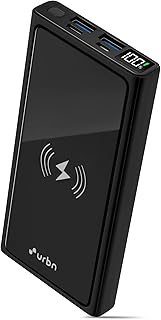 URBN 10000 mAh Lithium_Polymer 15W Super Fast Charging Wireless Power Bank with 22.5W Type C PD (Input& Output) and QC 3.0 Dual USB Output with Free Type C Cable (Black)