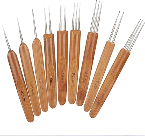 Miniatura 4 de Herramienta de gancho de ganchillo para rastas, 9 unidsset individual doble de tres ganchos, mango de bambú, gancho de ganchillo, aguja trenzada,