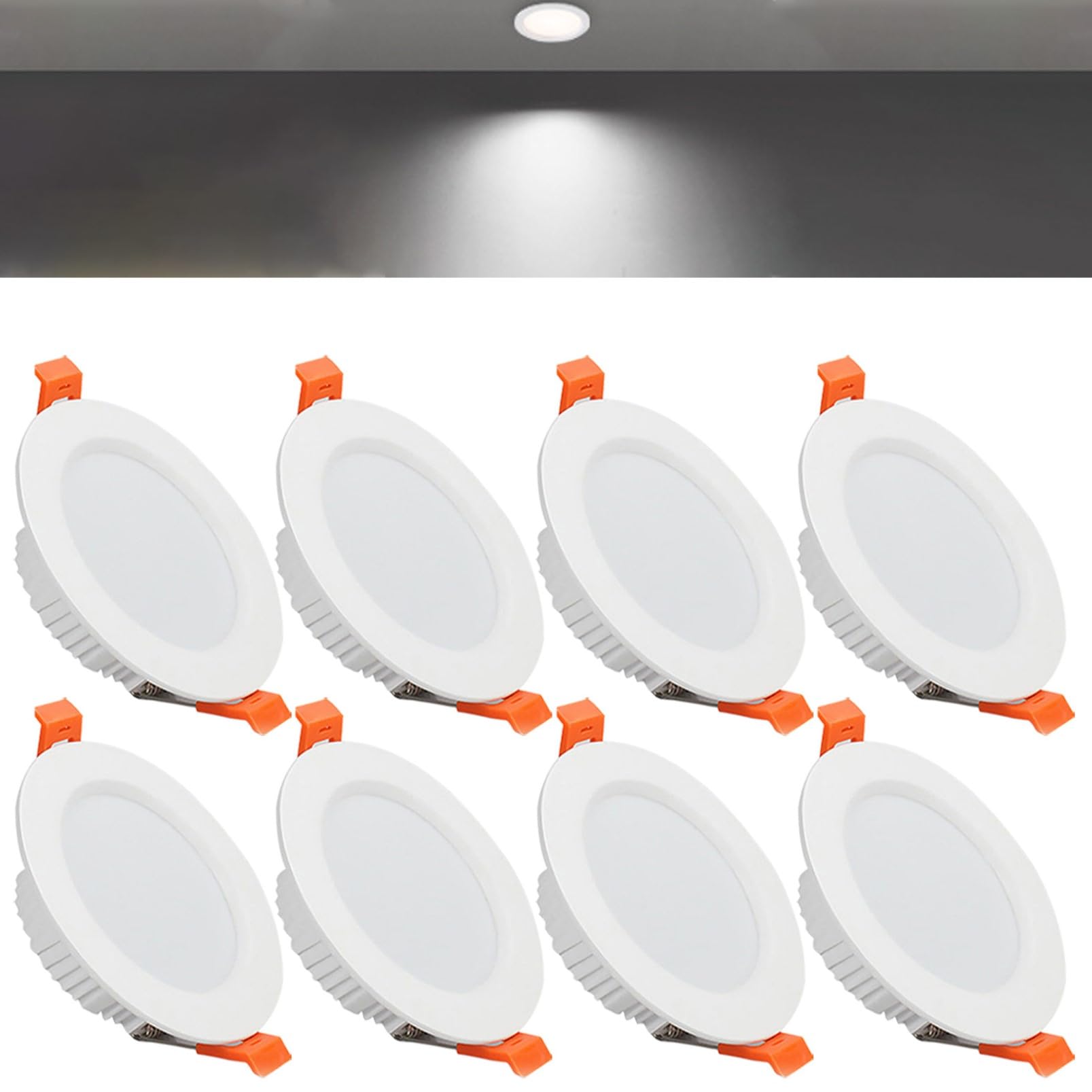 TTiiLoe 12W Round LED Recessed Ceiling Spotlights, 6000K Cold White Ultra Slim Panel Ceiling Light, Cut Φ110-130mm, AC110-240V Downlights for Hallway Stairwell Showroom, 8 Pack