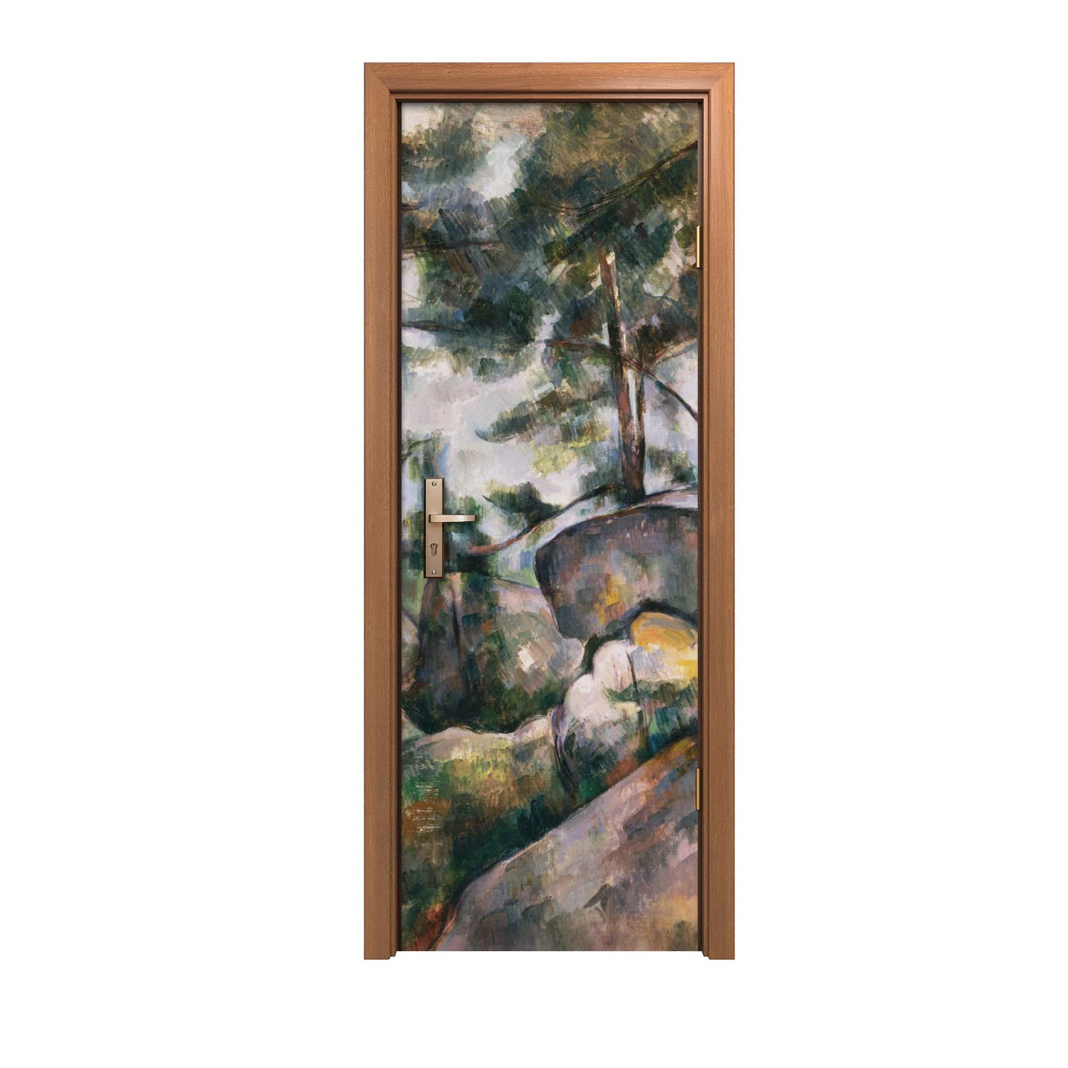 Autocollant de porte 70x200cm décoration murale trompe l'oeil forêt roches
