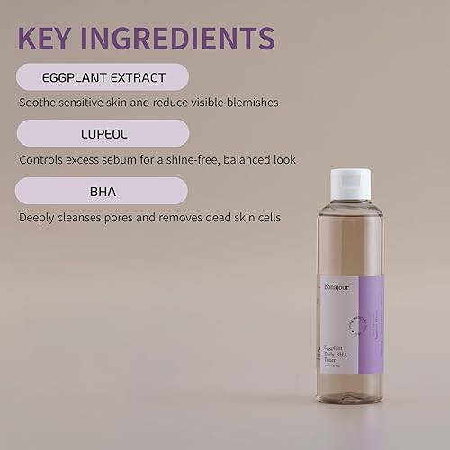 Miniatura 3 de BONAJOUR Tónico exfoliante diario de berenjena vegana BHA, exfoliante suave con ácido salicílico y para tratamiento de piel propensa al acné, 7.2
