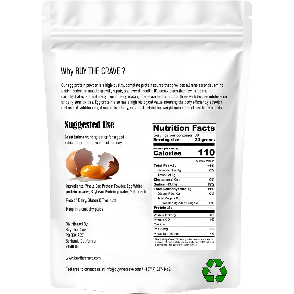 BUY THE CRAVE Egg Protein Powder, Egg White Powder, Soybean Powder Lactose Free Protein Powder - Unflavored & Dairy Free (32 OZ)