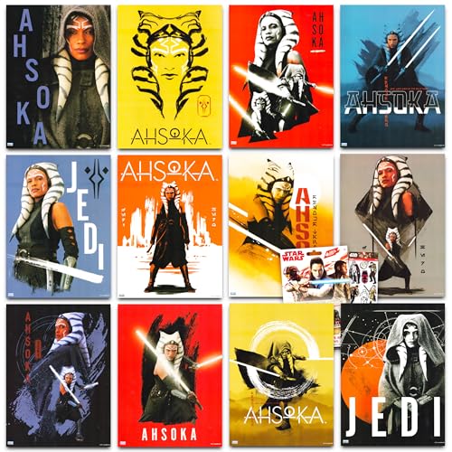 Ahsoka Posters Set for Room Decor ~ 12 Pcs Star Wars Wall Art Poster Pack Set Plus More | Ahsoka Decorations