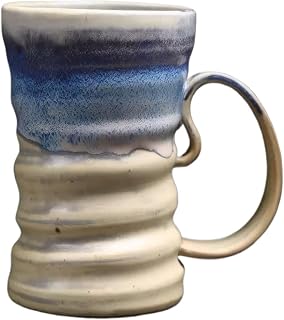 Alikexin 17oz Handmade Ceramic Coffee Mug - Unique Kiln-Altered Stoneware, Big Comfortable Handle, Lead-Free, Microwave Safe Tea Cup