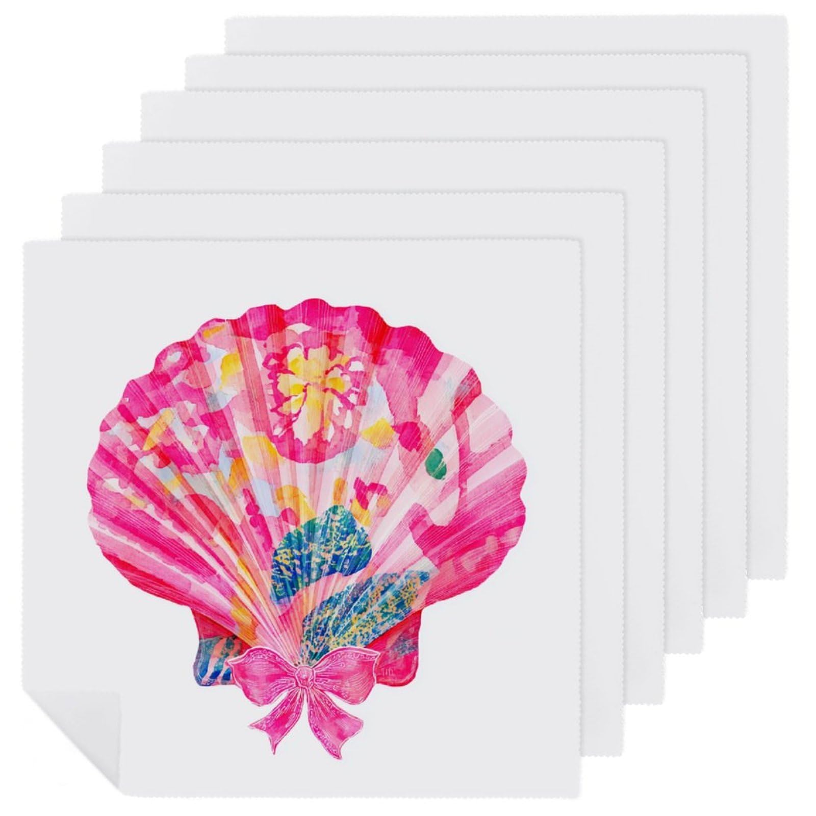 Preppy Neon Pink Sea Shell Cloth Napkins Set of 6, Square Premium Reusable Washable Polyester Table Linen Napkin for Dinner Party