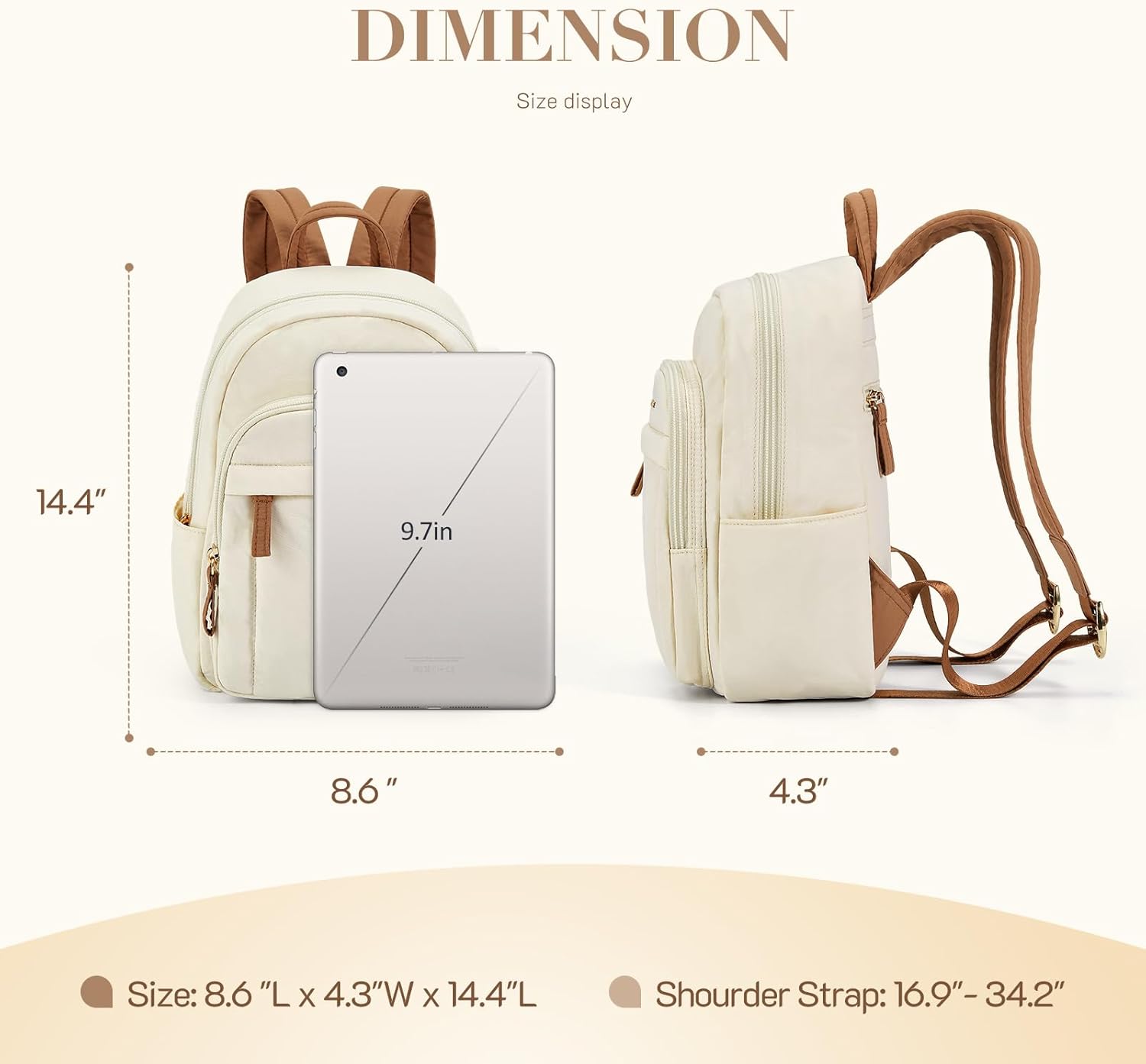 Missnine Mini Small Backpack for Women, 8.6" L×4.3" W×14.4" H, Lightweight Quilted Small Backpack Purses, Puffer Daily Purse Water-resistant Brown+Beige - Image 2