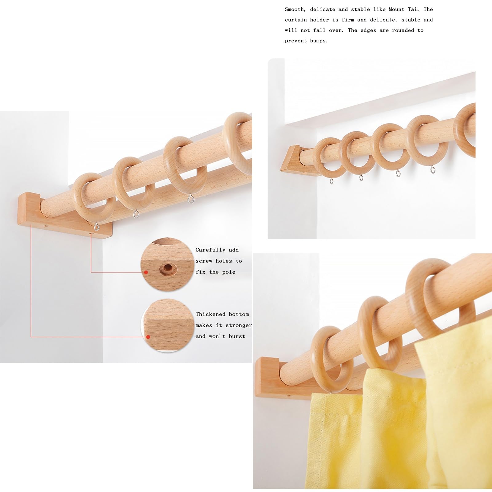 B Log - Bastone per tenda a pacchetto in legno massiccio, 99,8 cm, con staffa laterale ed elegante, perfetta per decorare la camera da letto e il soggiorno, asta singola per un elegante trattamento