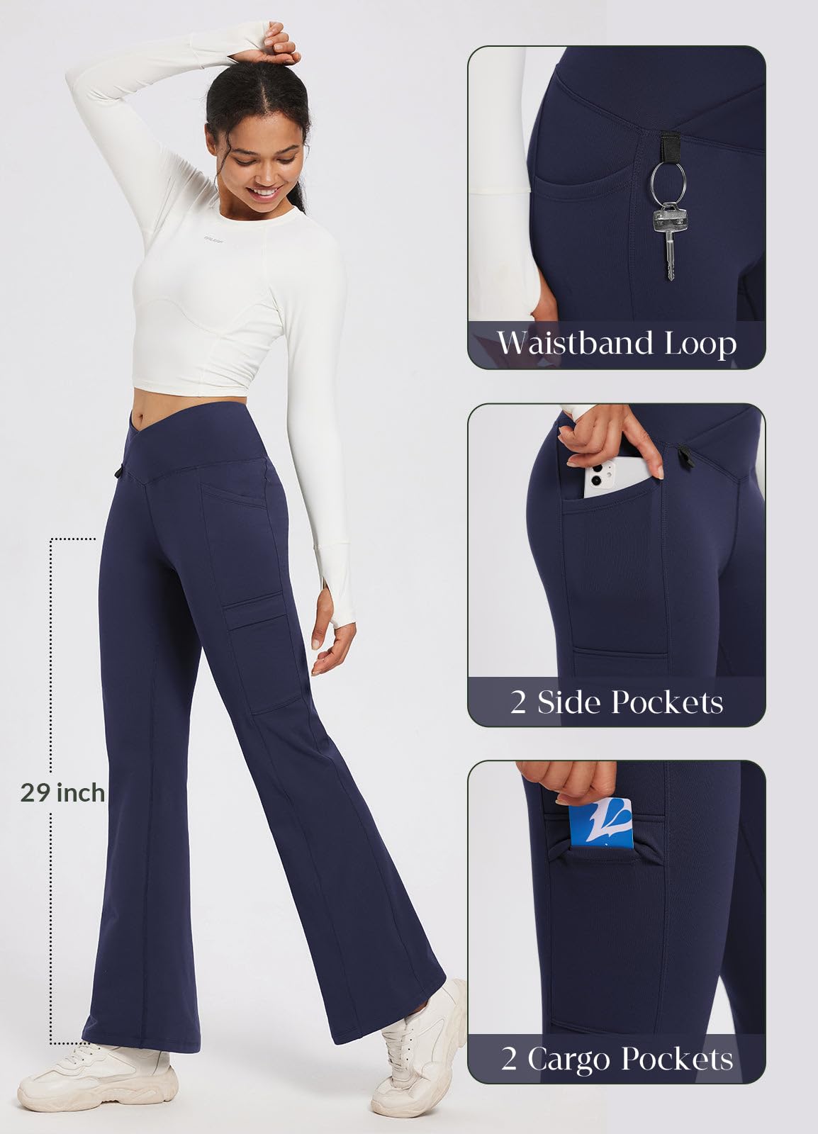 BALEAF Pantaloni da trekking da donna, impermeabili, antivento, termici, con tasche, primavera, autunno, XS-3XL