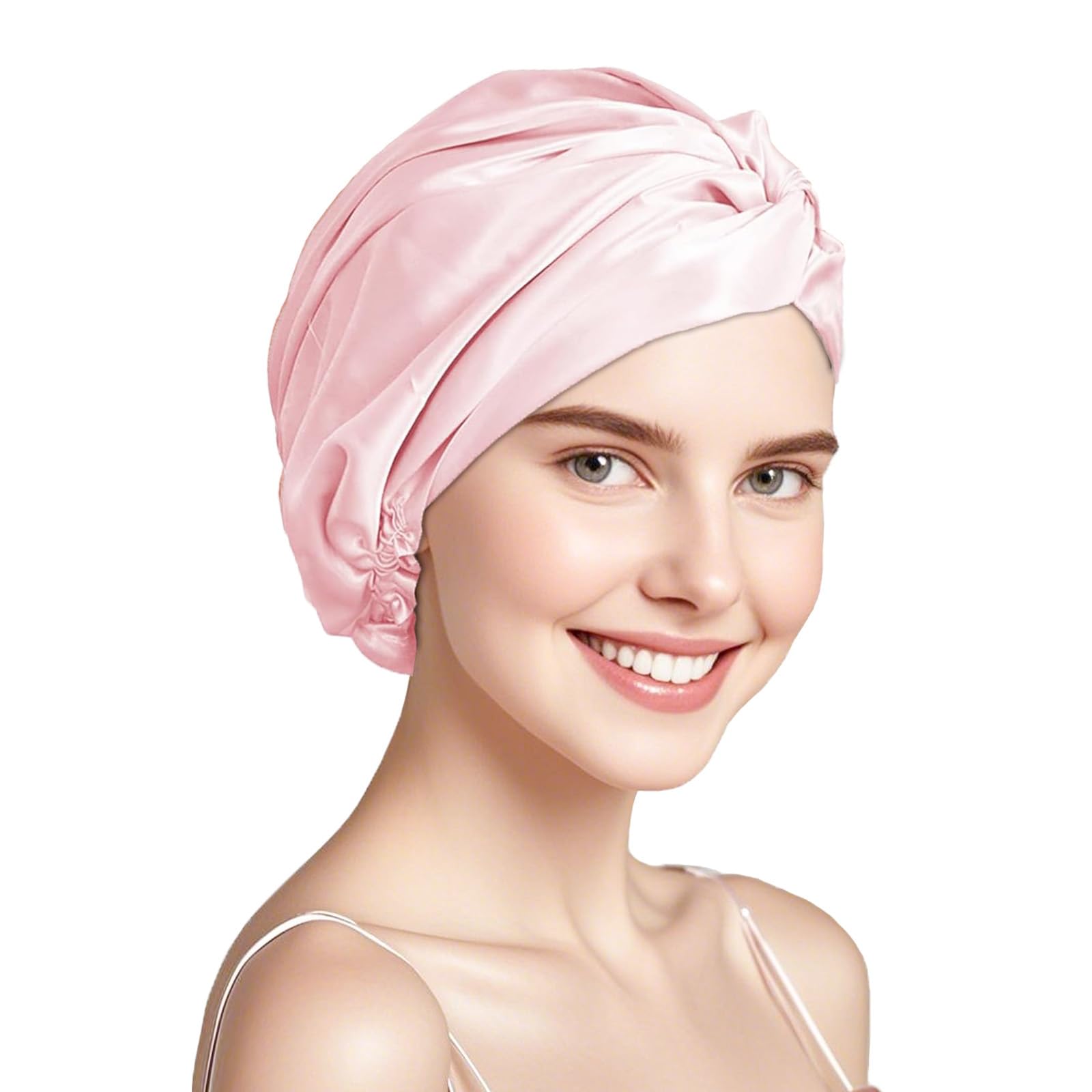townssilk 100% seda de morera para mujer, gorro de dormir de 16 mommes, gorro de ducha de seda bueno para el cabello, protege el cabello, gorro de noche de seda, doble capa, azul — view 5