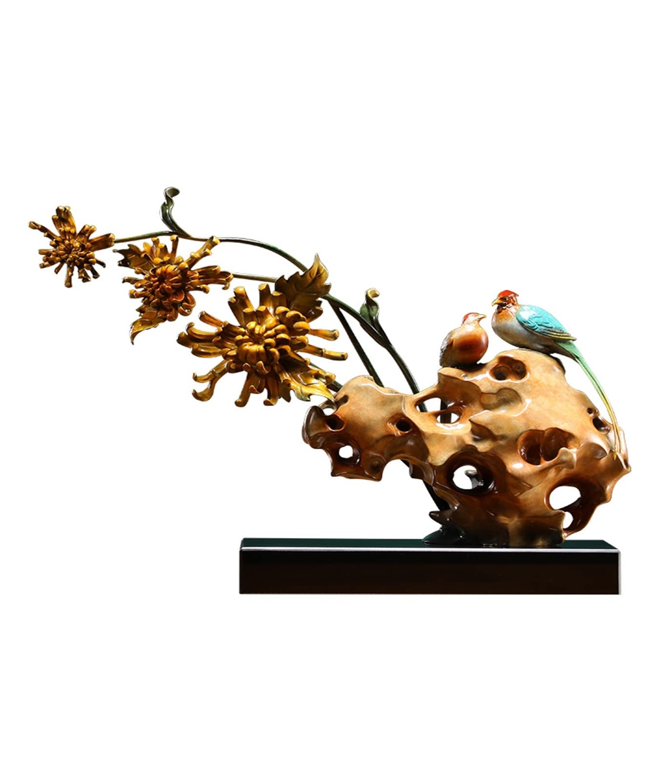 hongchenke34 Copper statue Chinese Copper Chrysanthemum Entrance Ornament Office Living Room Elegant Tea Table Art Sculpture Zen Soft Decorations