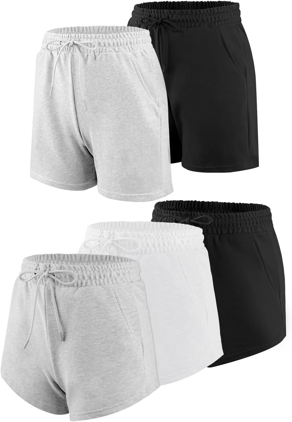 4/5 Pack Sweat Shorts for Women with Pockets, Drawstring Cotton Workout Shorts Lounge Casual for Summer Running Shorts