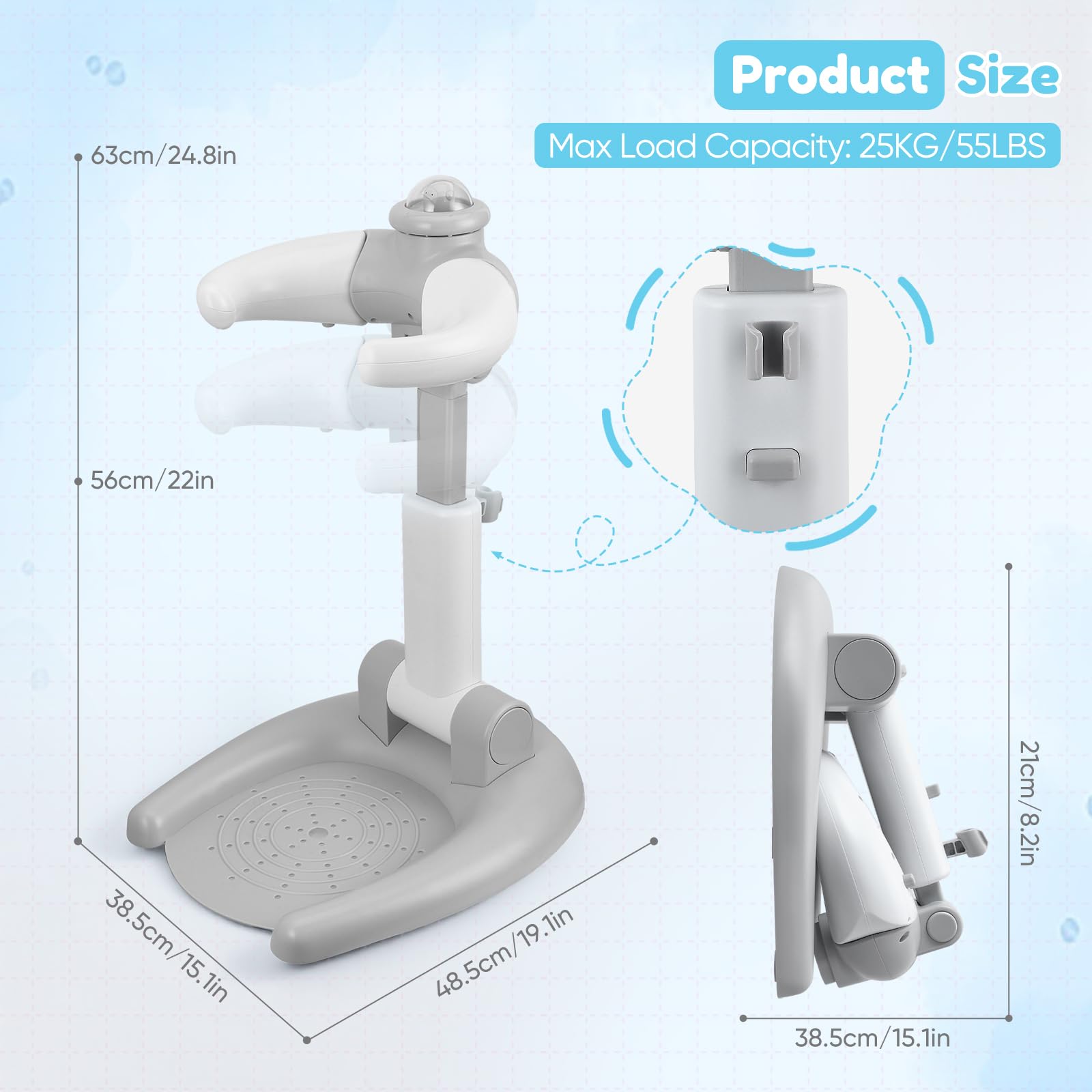 Support de douche réglable pour enfants, support de douche pour bébé, pliable 2 en 1 avec tabouret