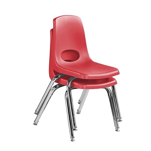 Miniatura 4 de FDP 13048-RD - Silla escolar apilable de 14 pulgadas, asiento apilable para estudiantes con patas de acero cromado y deslizadores giratorios para