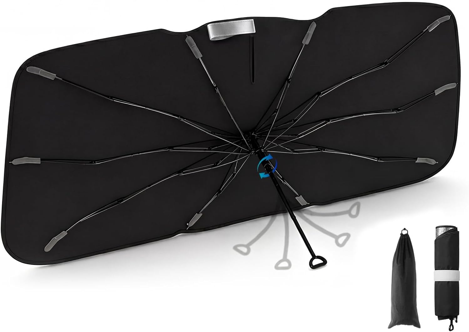 3W Windshield Sun Shade Umbrella, Medium 57.1" x 31.9" – Graphene Coating Heat Shield, Spring Structure Edge – Protect Car Interior from Sun Rays & Heat Damage, Block UV Rays, Keep Cool