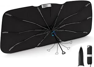 3W Windshield Sun Shade Umbrella, Medium 57.1" x 31.9" – Graphene Coating Heat Shield, Spring Structure Edge – Protect Car Interior from Sun Rays & Heat Damage, Block UV Rays, Keep Cool
