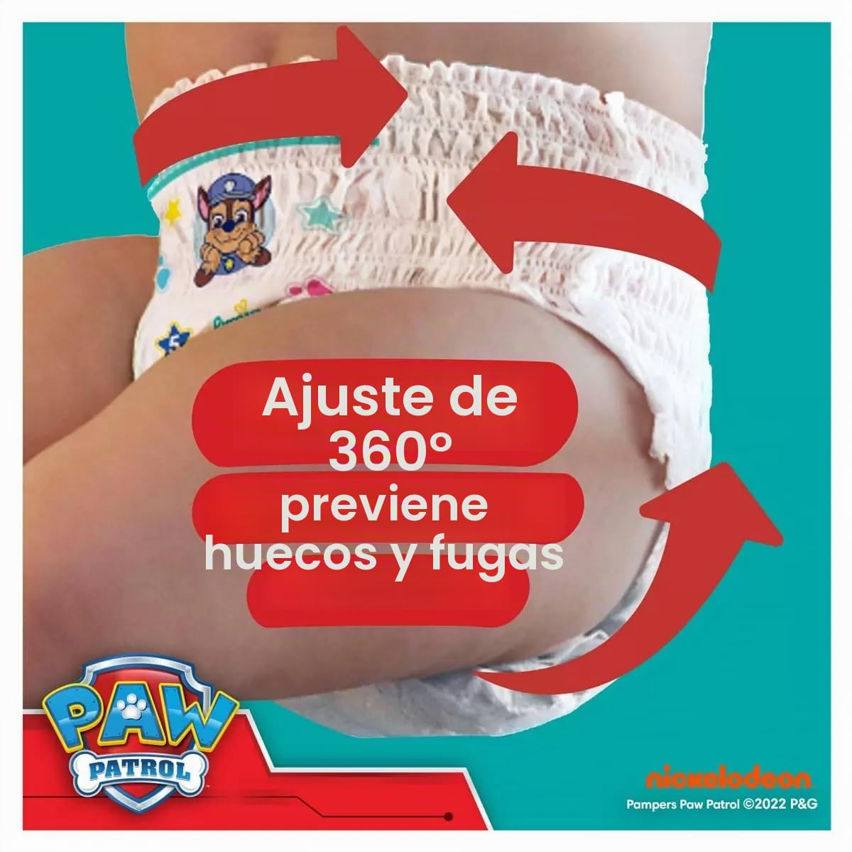 Pampers Baby-Dry Pants Paw Patrol Edition Talla 4, 180 pañales, 9 kg-15 kg, ajuste de 360 ° que ayuda a prevenir fugas