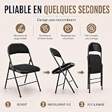 Asdsed Lot de 8 Chaises Pliantes Rembourrées, Jusqu'à 160 kg, Robuste et Stable, Gain de Place, Confortable Chaise Pliable pour Salon, Salle à Manger, Camping, Jardin, Cuisine, Tissu, Noir - 3