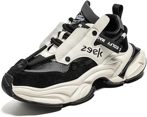 Mens Retro Chunky Dad Sneakers Color Block Suede Leather Lace Up Platform Walking Shoes Thick Cushioned Sole Casual Athletic Sneakers for Street Style Daily Outings Party and Hiking