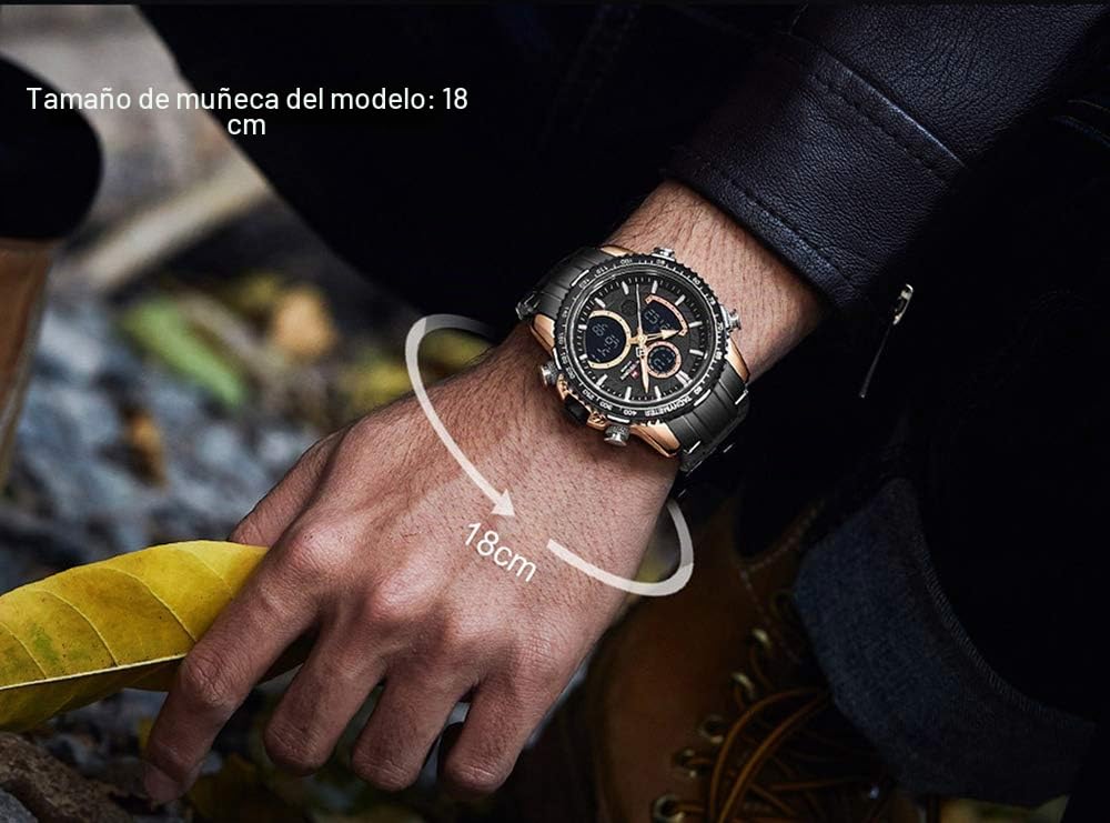 Naviforce Reloj Digital Hombres Lujo Acero Inoxidable Cuarzo Analógico Relojes Impermeables Moda Negocio Cronógrafo Militar Reloj de Pulsera Multifuncional