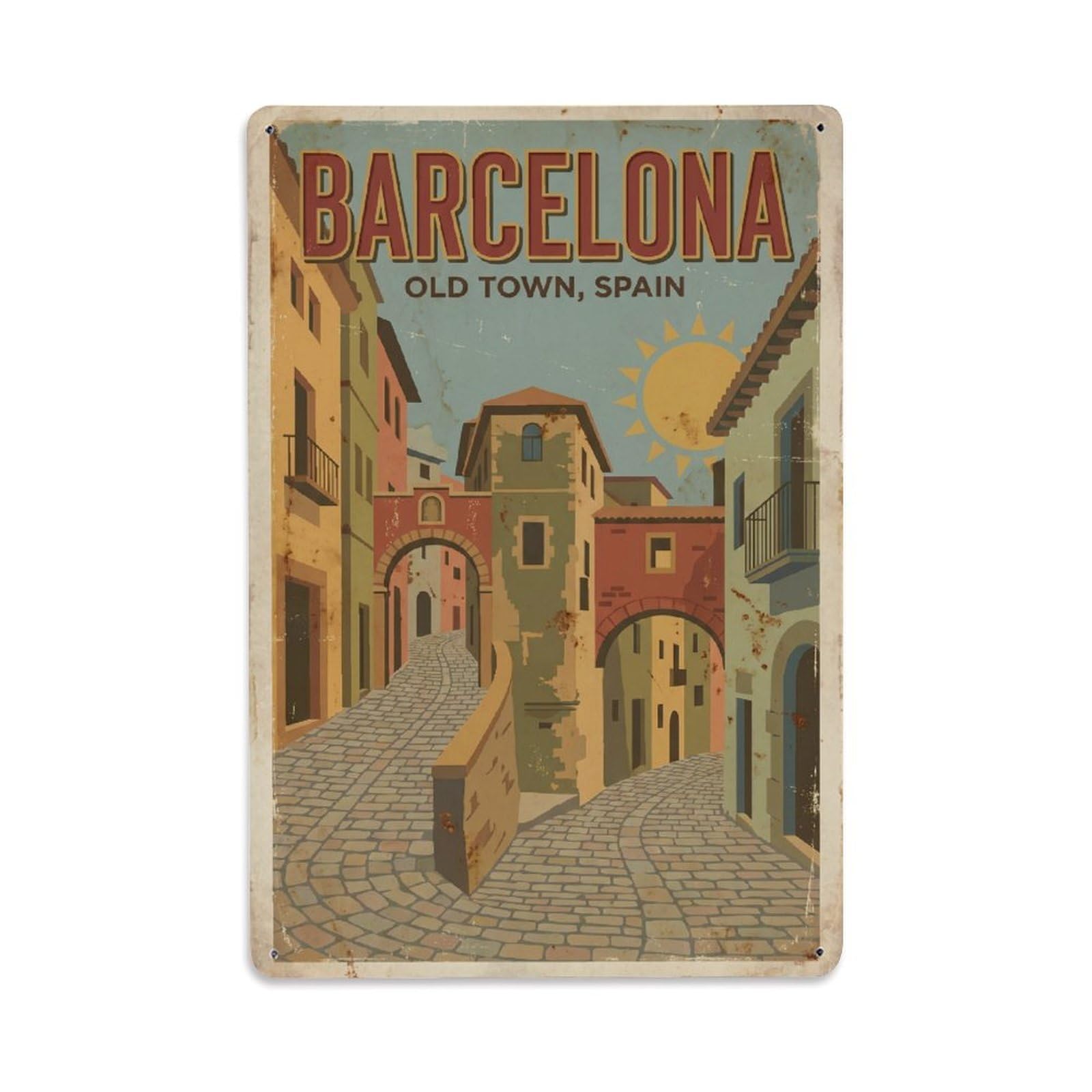 Vintage Travel Pathways Spain Cobblestone Metal Tin Sign